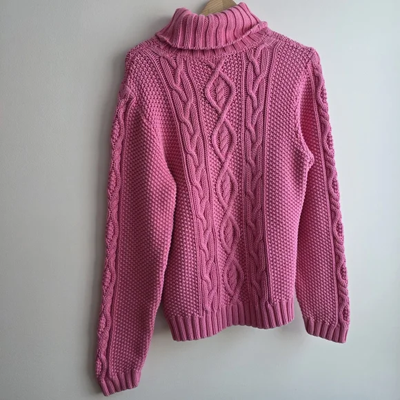 Lauren By Ralph Lauren Pink Cable Knit Turtleneck Sweater Size X Large Cotton - Picture 2 of 5